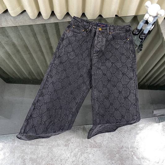 Autumn and winter jacquard dark pattern jeans