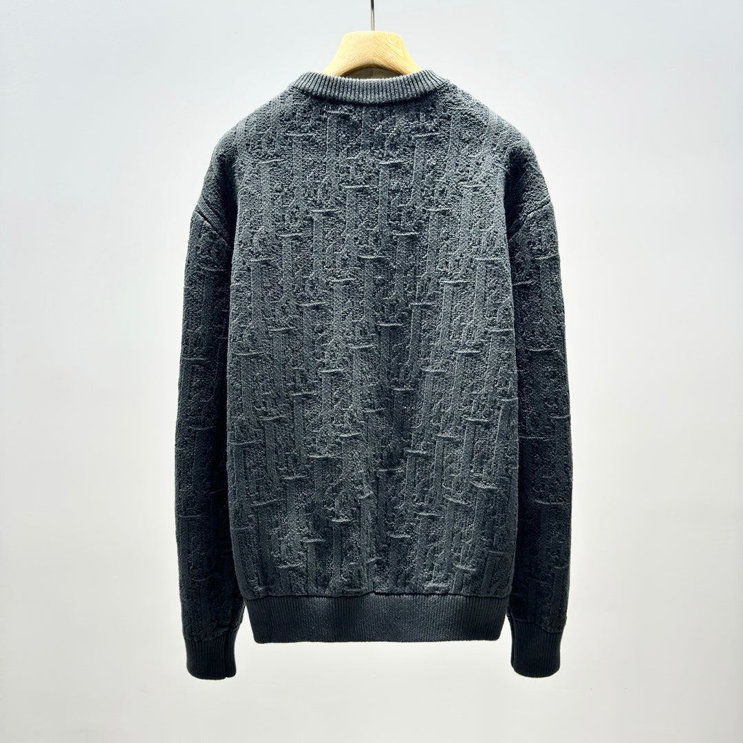 Grey Cotton-Blend Jacquard Sweater