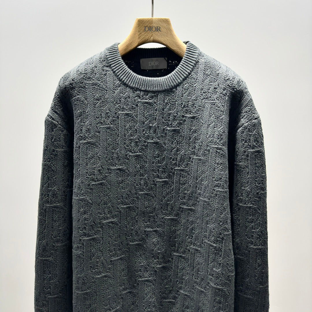 Grey Cotton-Blend Jacquard Sweater