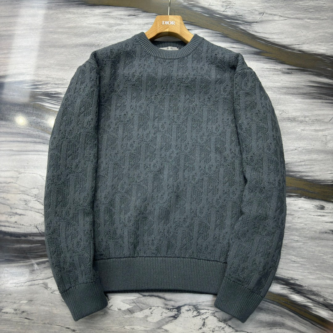 Grey Cotton-Blend Jacquard Sweater