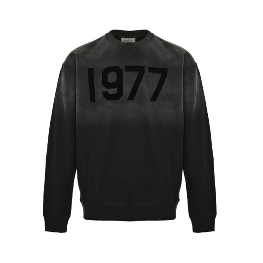 Flocked letter gradient washed round neck sweatshirt