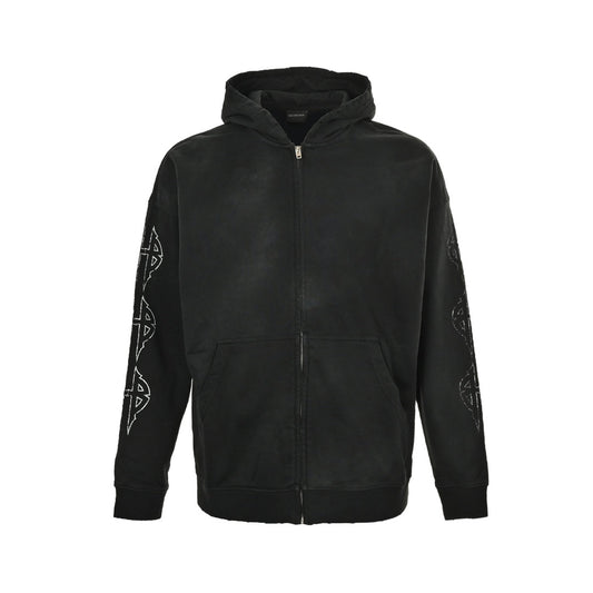 reverse iron zip hooded jacket