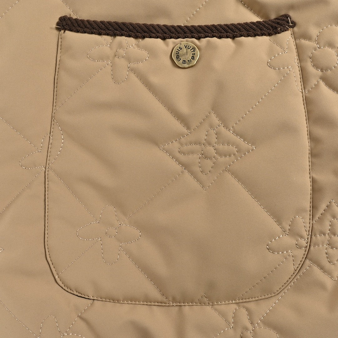 Monogram Quilted Embroidered Corduroy Collar Light Cotton Jacket