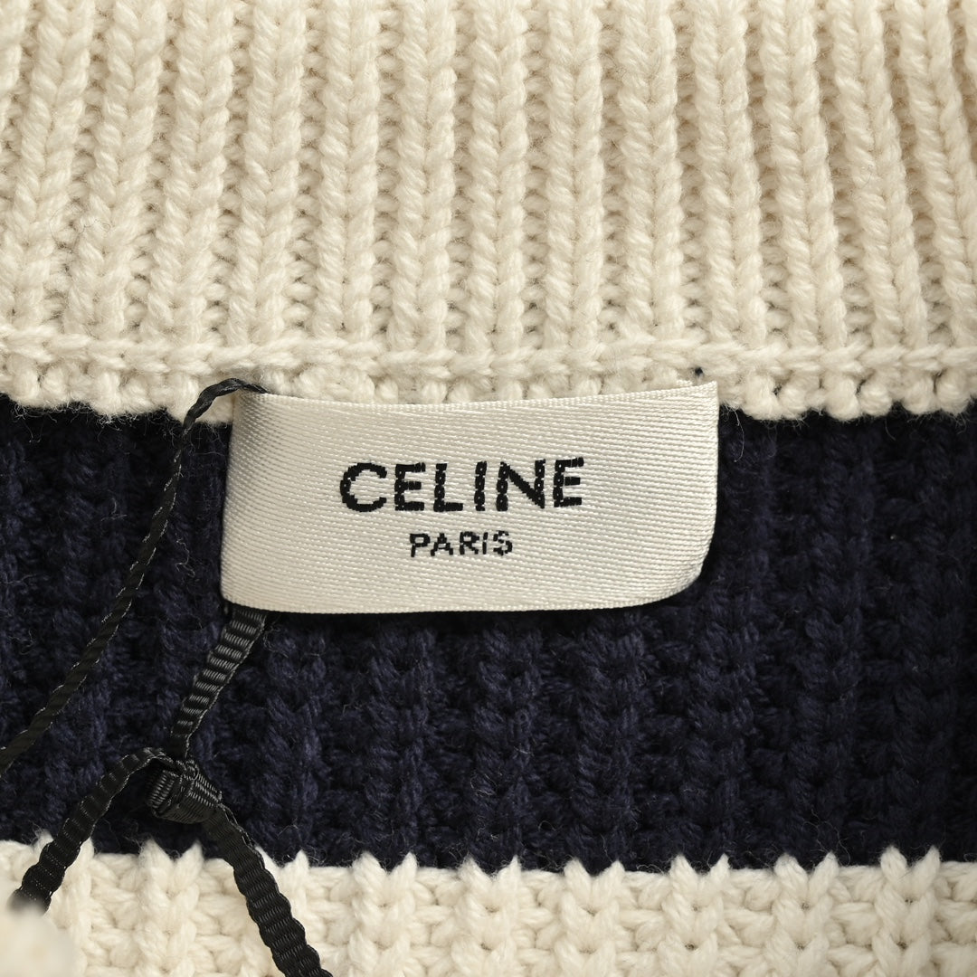 Black and white striped lettering crew neck sweater