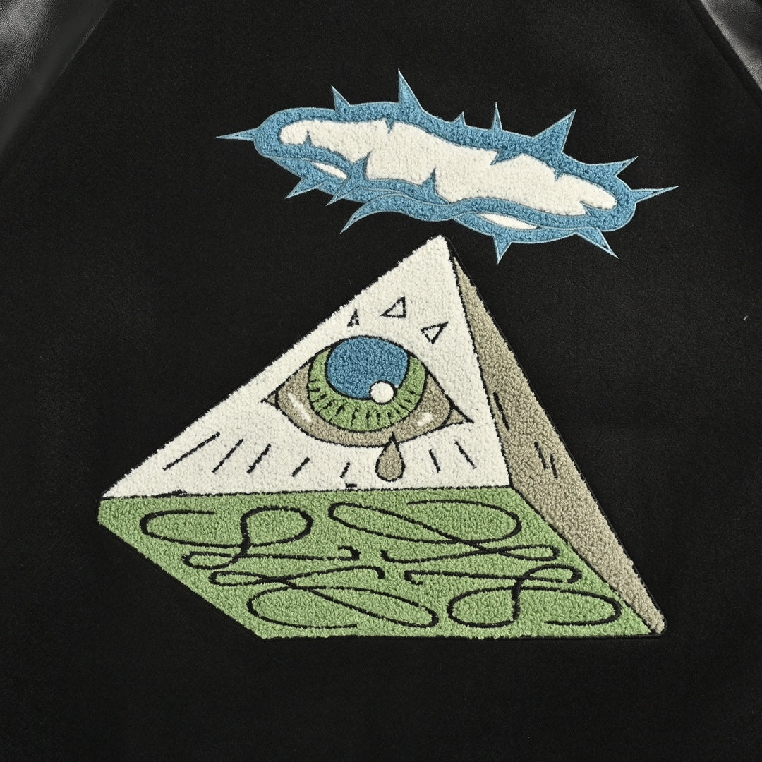 Towel embroidered eye pyramid baseball jacket