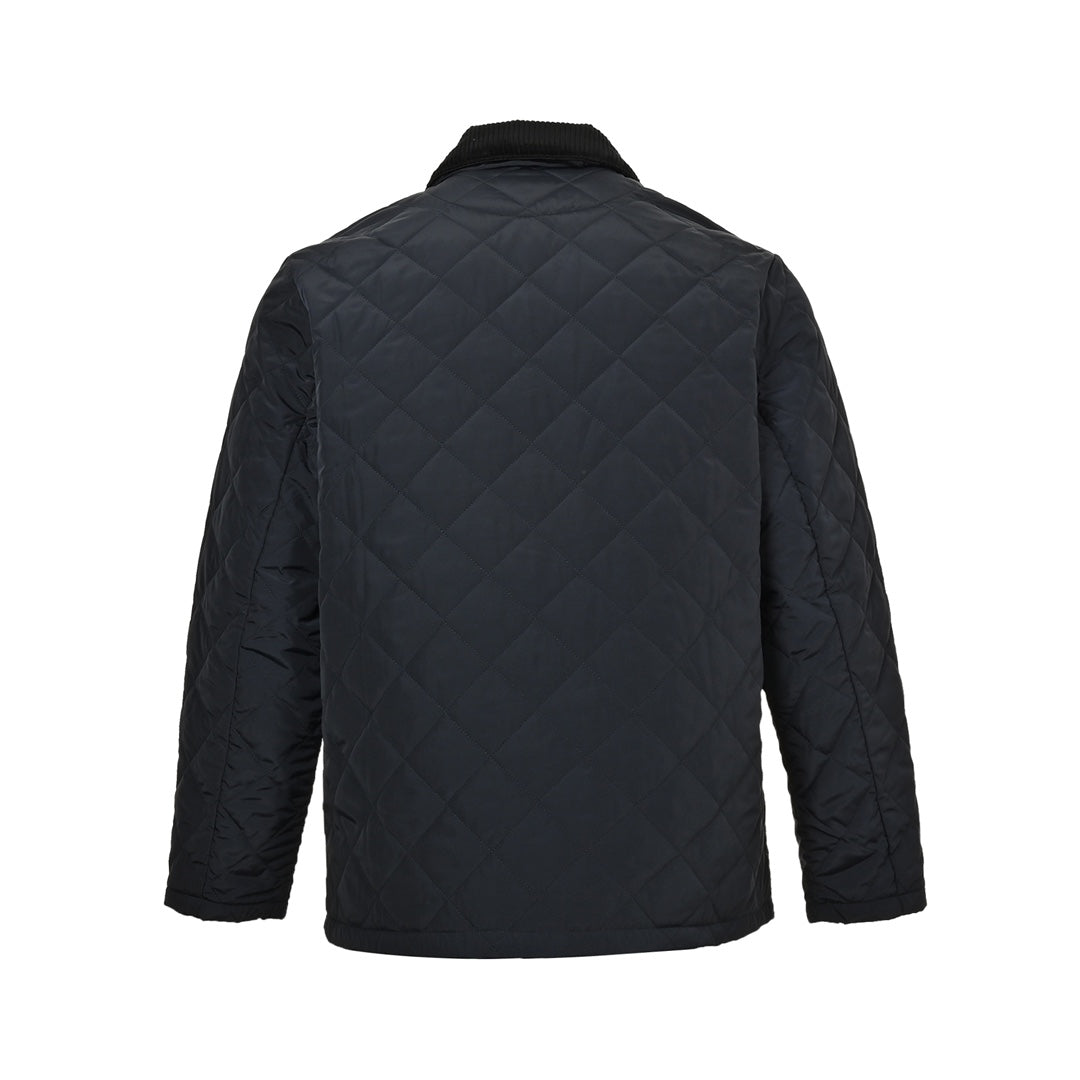 Corduroy collar triangle logo diamond quilted jacket