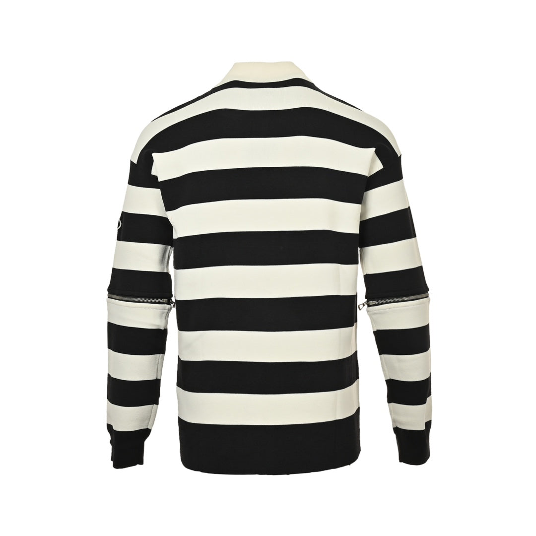 Long-sleeved sweater with striped lapel and detachable sleeves