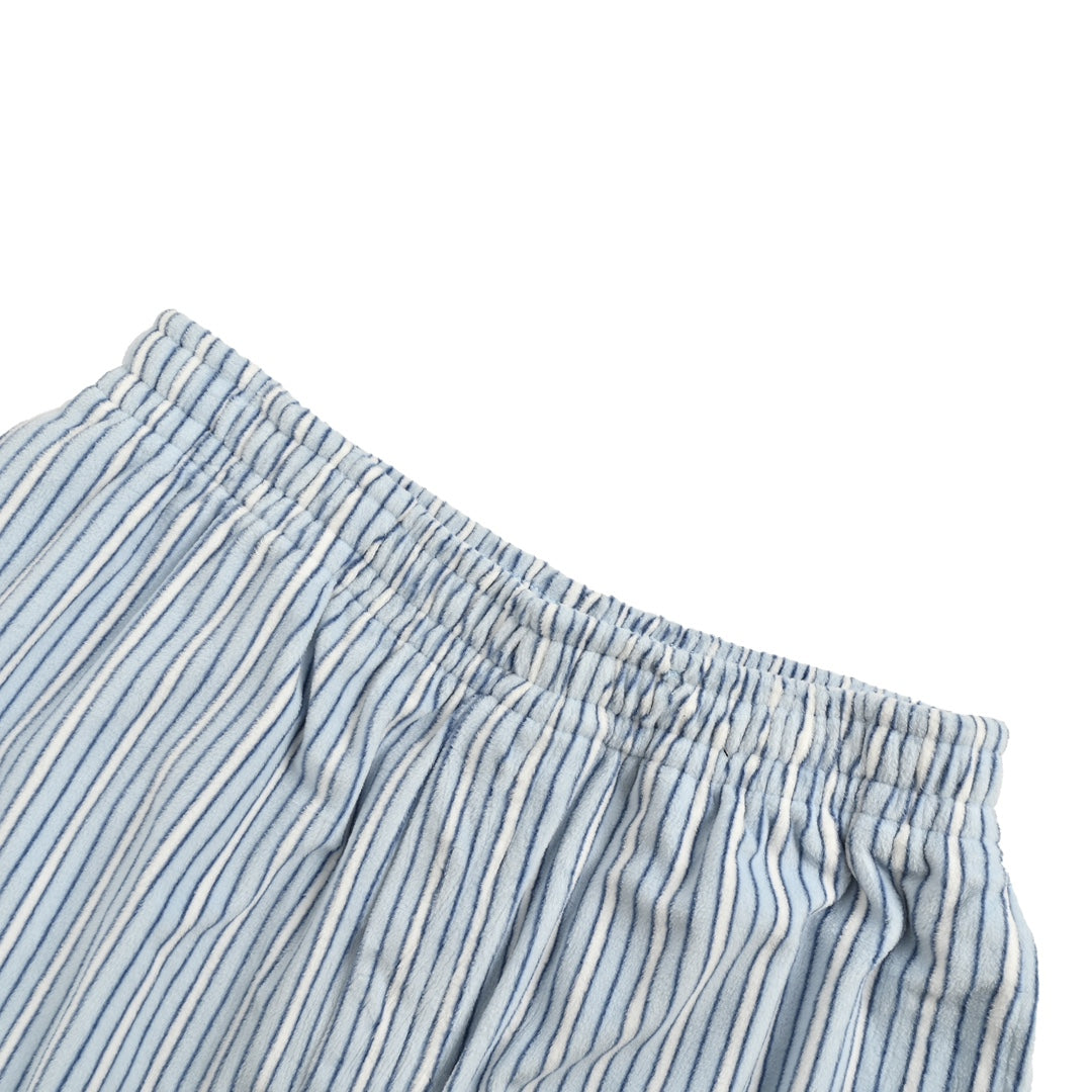 blue striped plush trousers