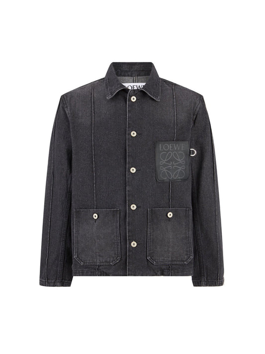 Leather label work denim jacket