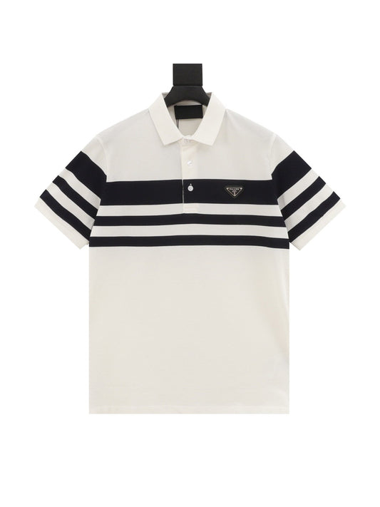 Contrast color patchwork triangle logo polo shirt