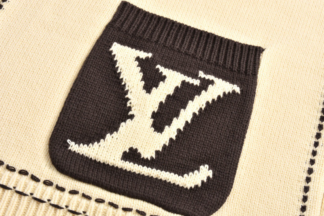 Topstitched Pocket Intarsia Sweater