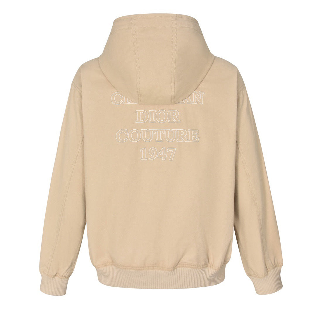 Lettering embroidered zippered hooded sweatshirt