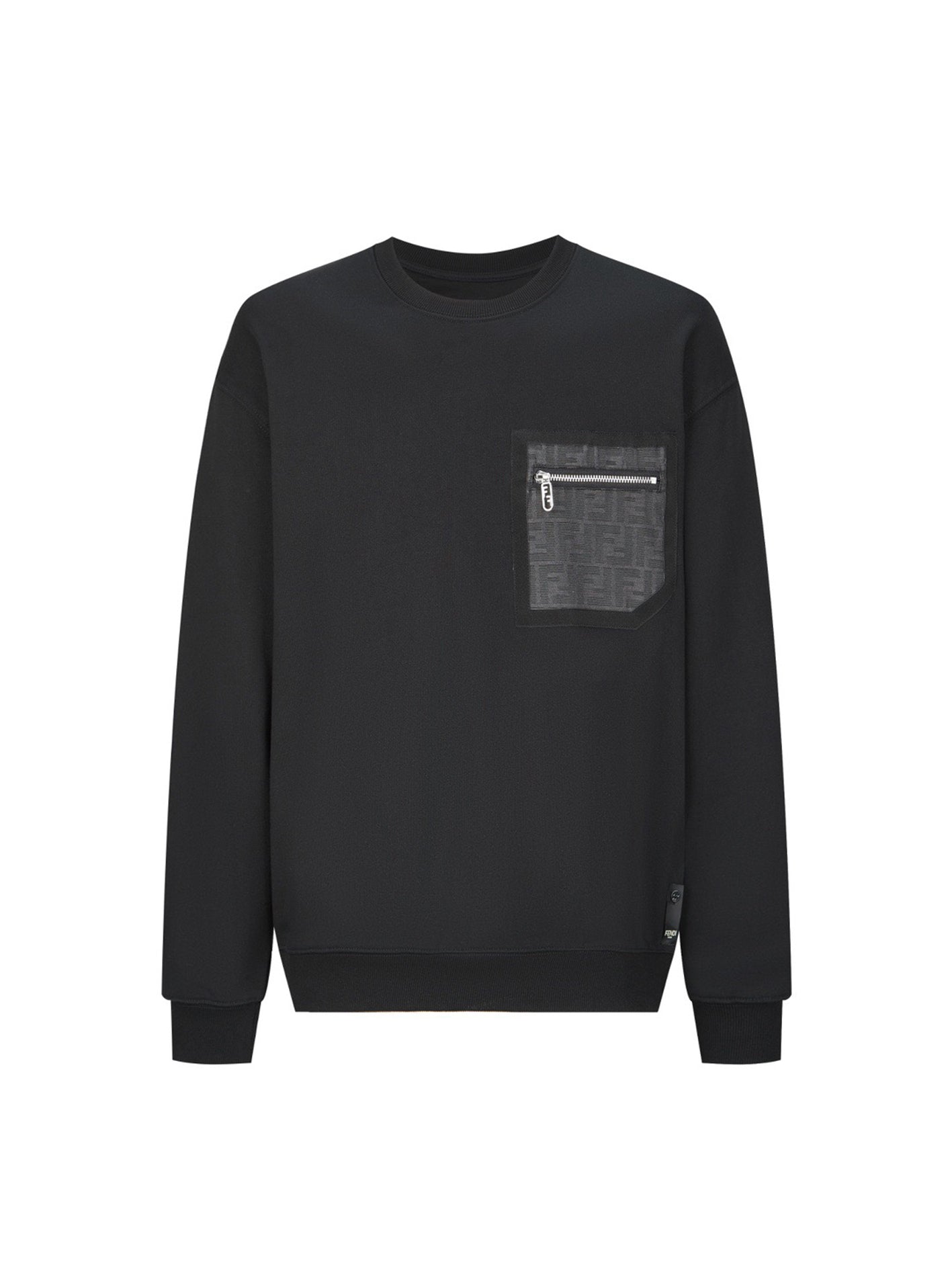 zippered patch pocket crew neck sweatshirt