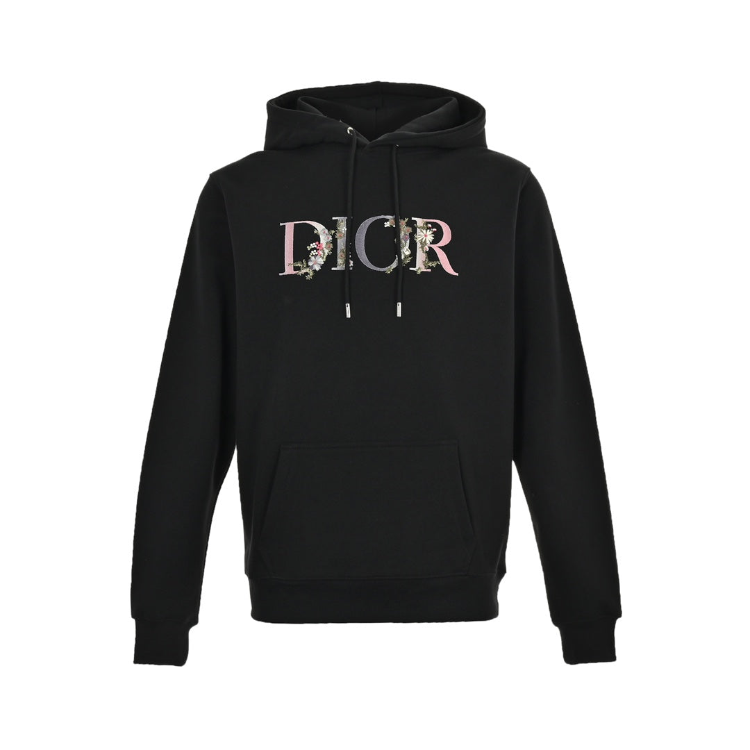 Gradient floral and lettering embroidered hoodie