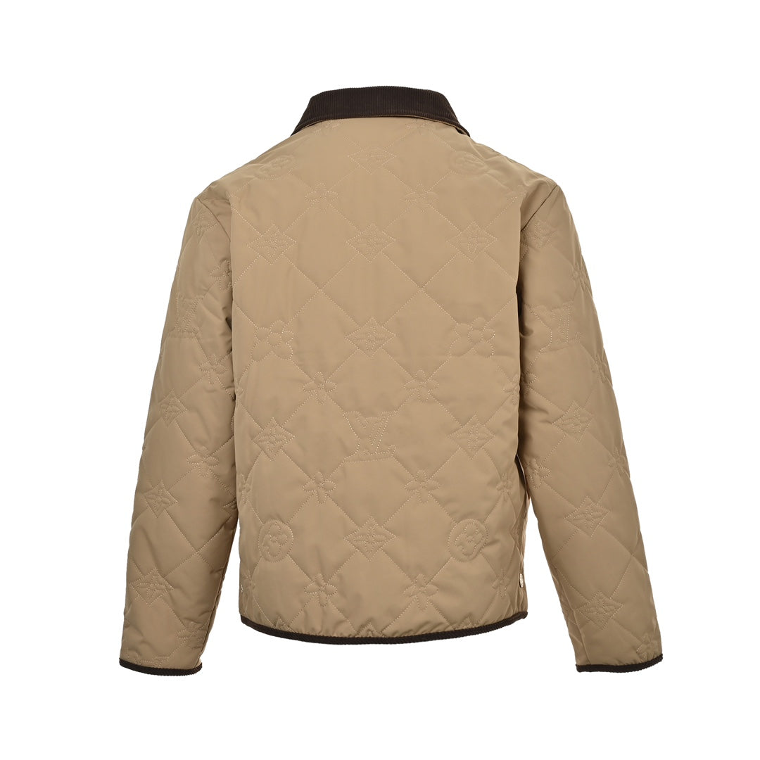 Monogram Quilted Embroidered Corduroy Collar Light Cotton Jacket