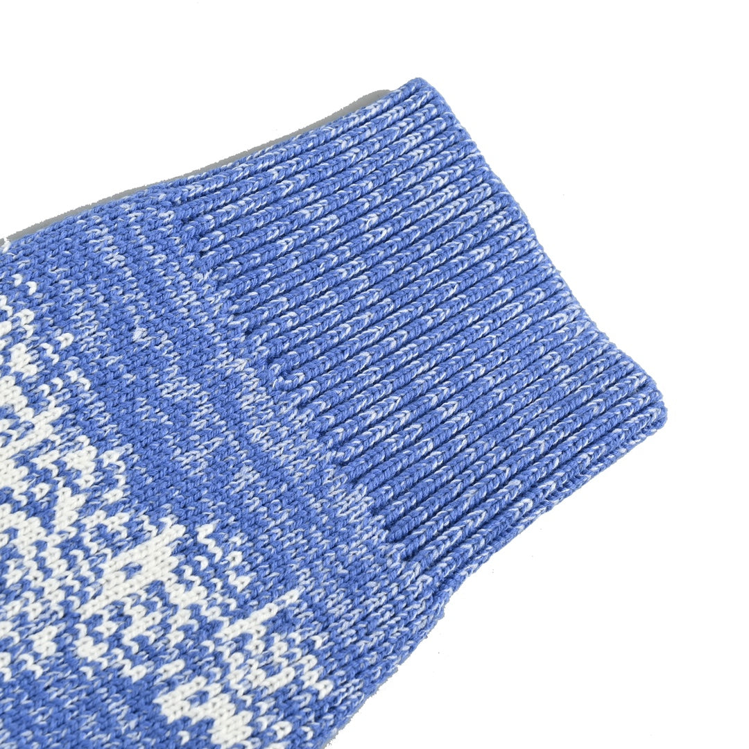 Blue sky and white clouds jacquard crew neck sweater