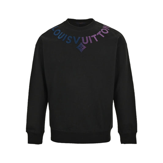 Gradient Toothbrush Embroidered Letters Round Neck Sweatshirt