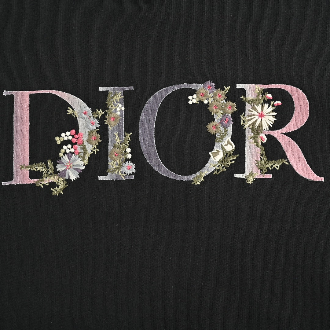 Gradient floral and lettering embroidered hoodie