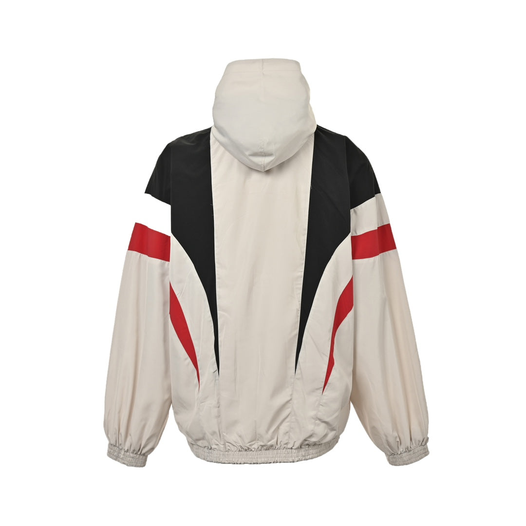 White and red patchwork hooded jacket