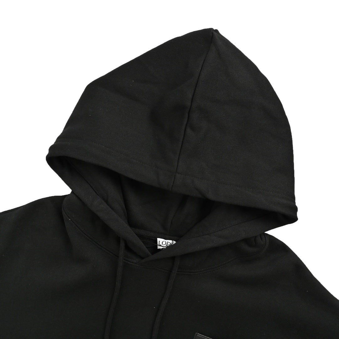 Hooded sweatshirt with embossed leather logo pocket on chest