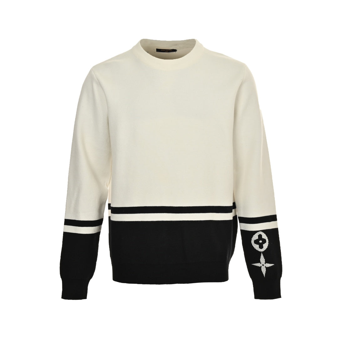 Black and white crew neck sweater