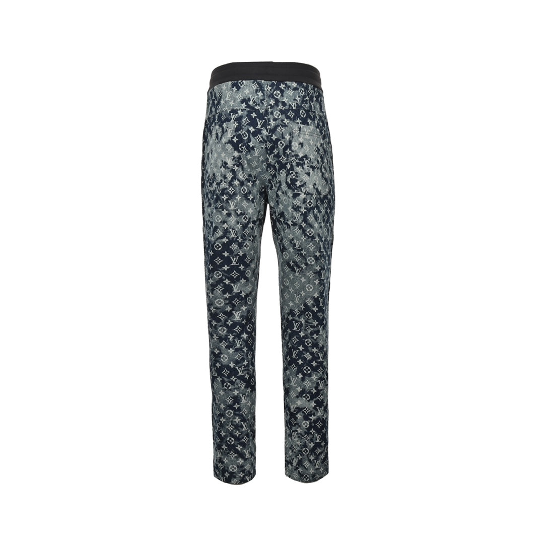 Denim print trousers with large pockets