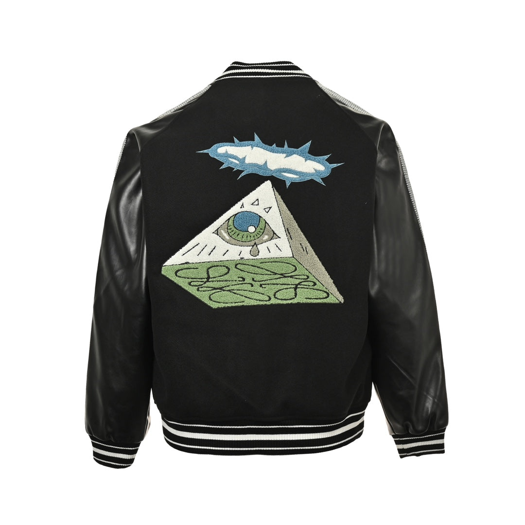 Towel embroidered eye pyramid baseball jacket