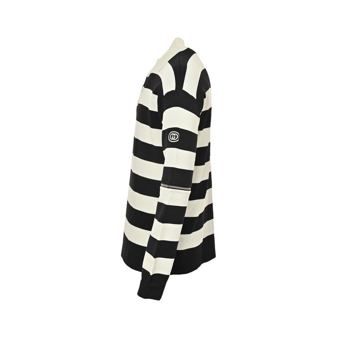 Long-sleeved sweater with striped lapel and detachable sleeves